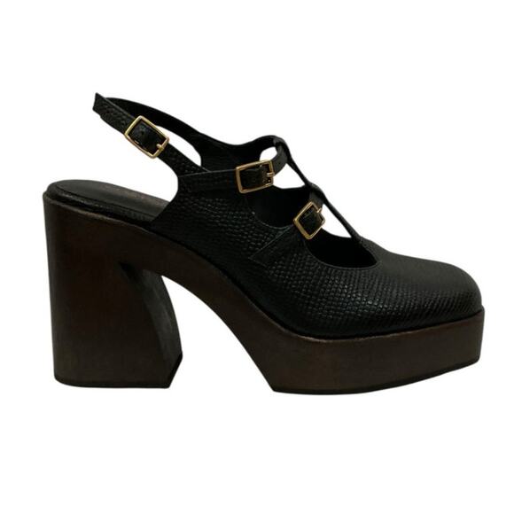 Charlotte Stone Gael Black Platform Mary Jane Heels Size 8 Retro Mod Style - Picture 3 of 10